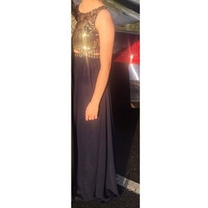 Elegant Gold/Navy Blue Gown Perfect Condition
